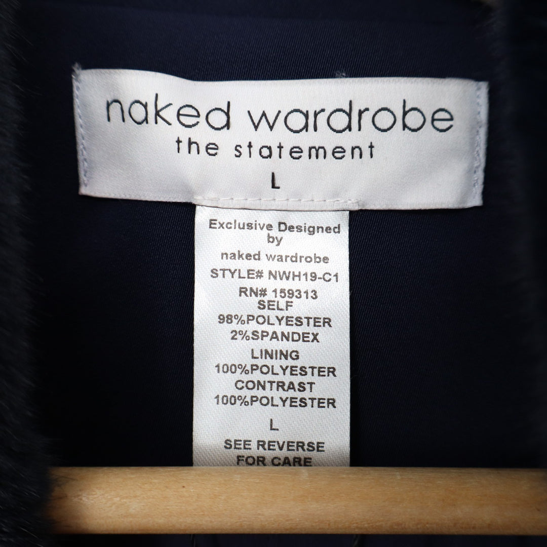 Naked Wardrobe The Statement Trench Coat Womens Large Navy Lined Long Sleeve
