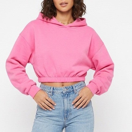 Naked Wardrobe Women's Neon Pink Cropped Hooded Sweatshirt S