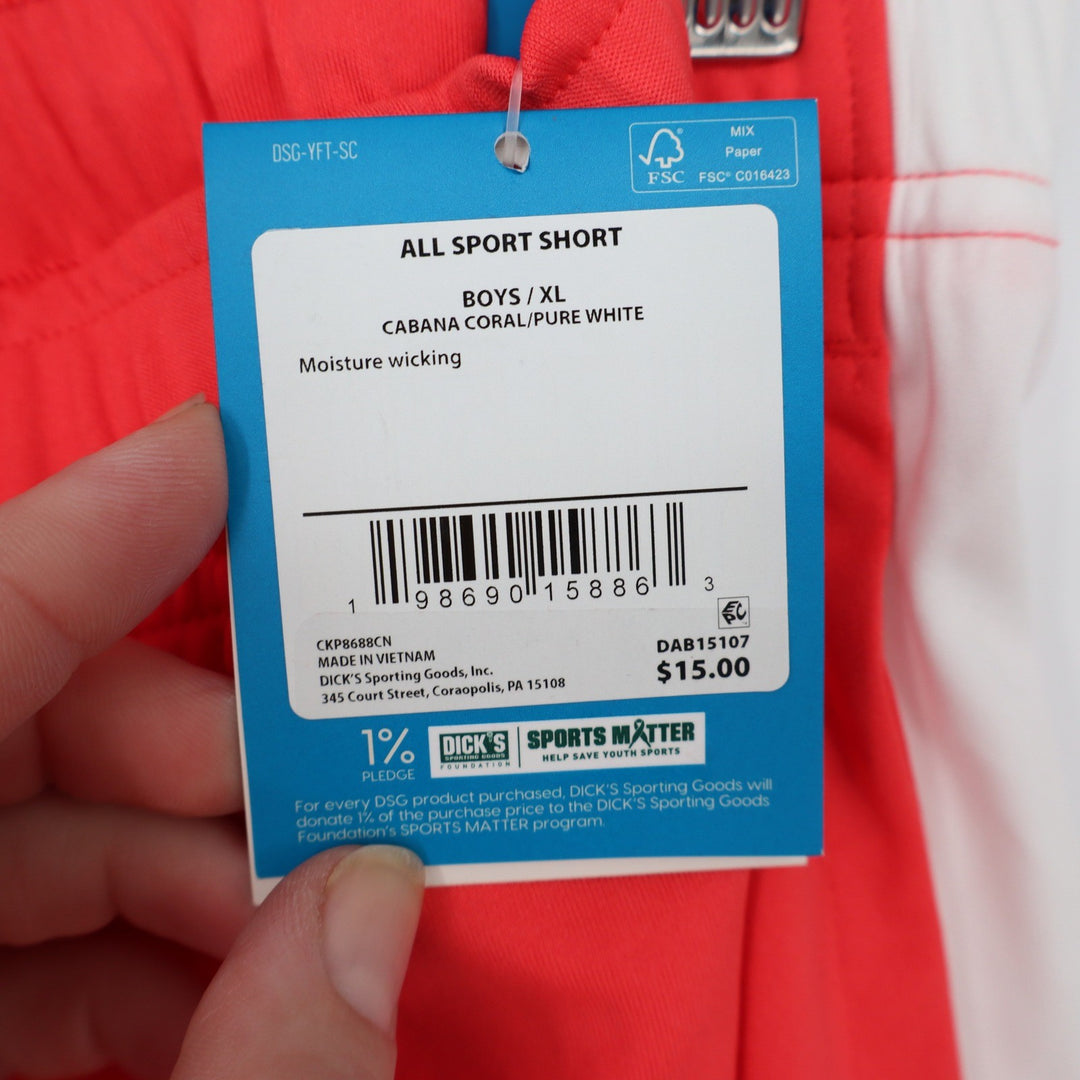 DSG Boys All Sport Short Cabana Coral White XL 18 Moisture Wicking