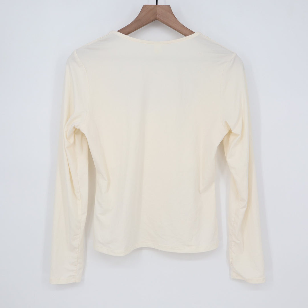 H&M Crop T-Shirt Womens Medium Ivory Stretch Square Neck Long Sleeve Pullover