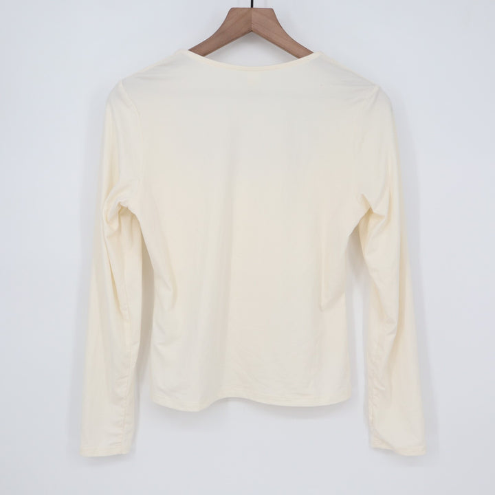 H&M Crop T-Shirt Womens Medium Ivory Stretch Square Neck Long Sleeve Pullover