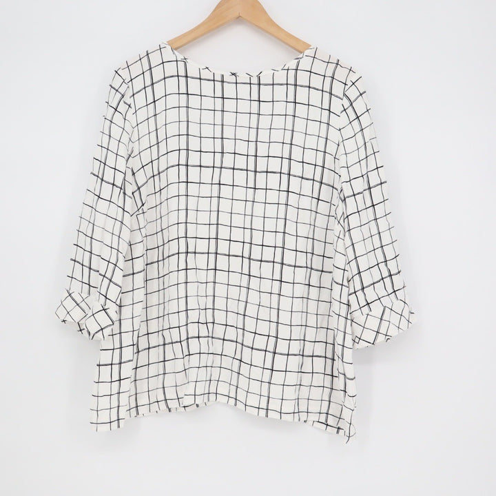 J. Jill White Black Grid Print 3/4 Sleeve Blouse Shirt Top Women's XL