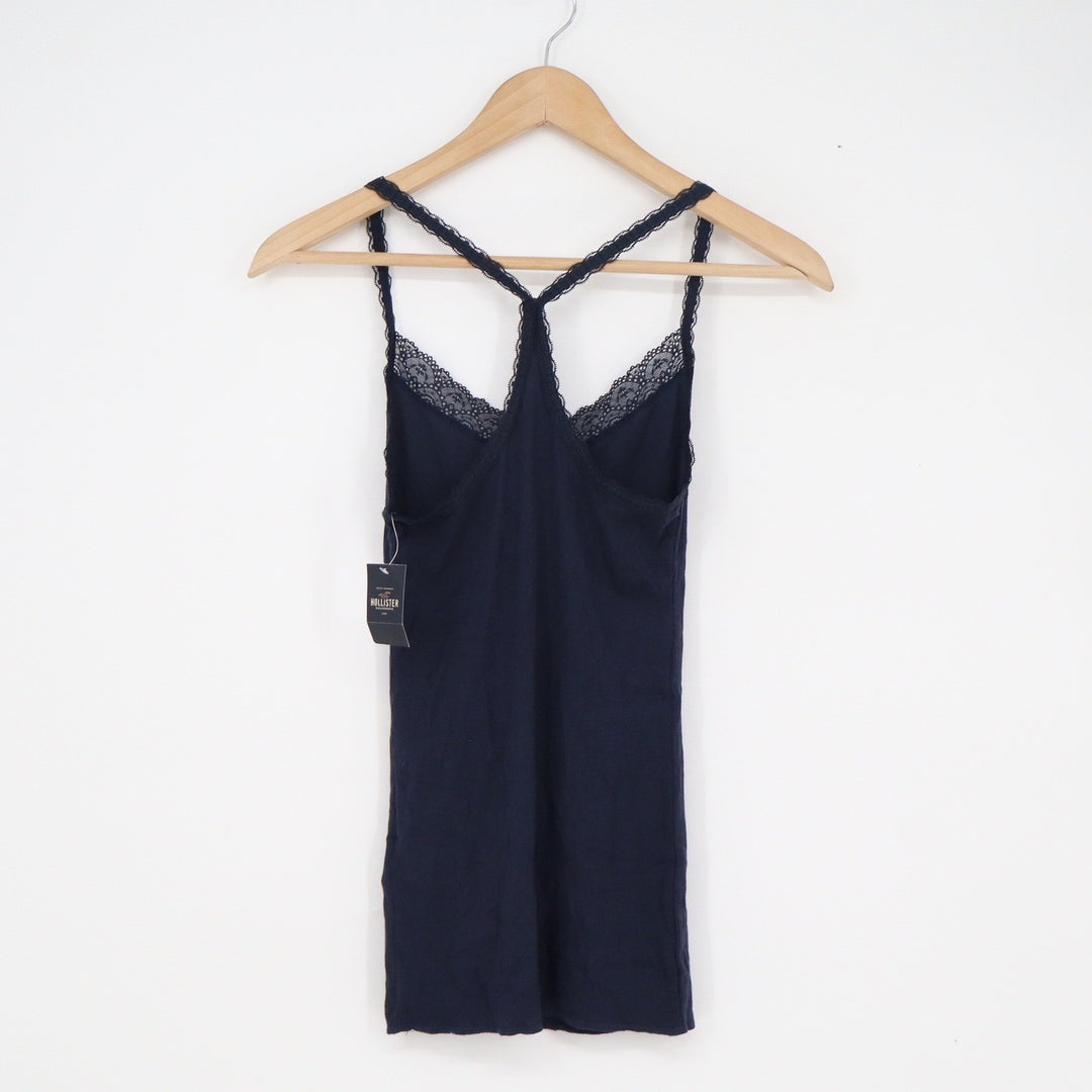 Hollister Navy Blue Lace Trim Ribbed Racerback Camisole Tank Top Small