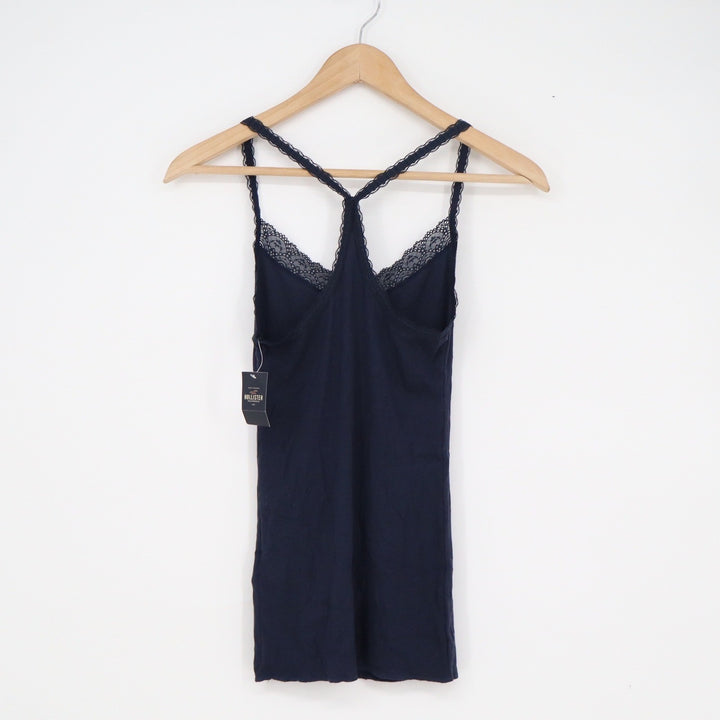 Hollister Navy Blue Lace Trim Ribbed Racerback Camisole Tank Top Small