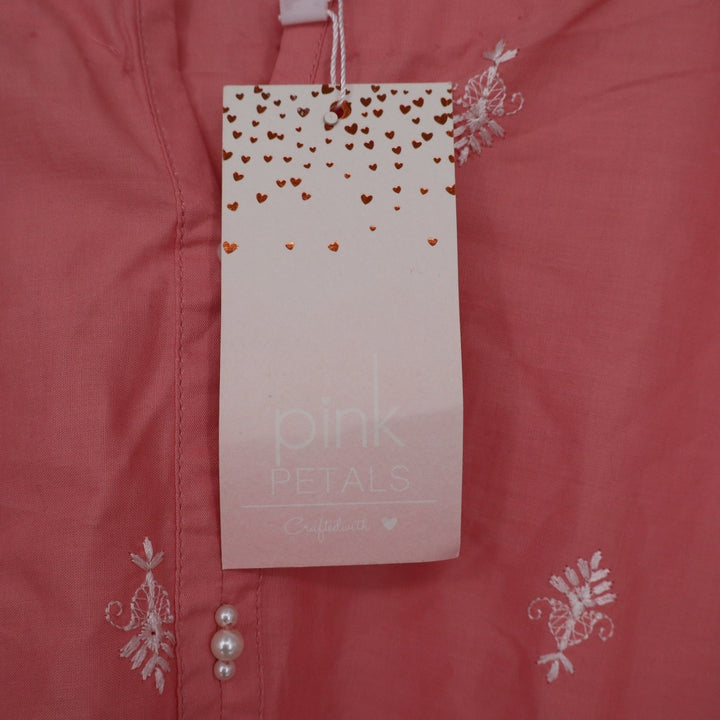 Pink Petals Girls Coral Pink Embroidered Kurta Set 2pc Tunic & Pants Size 17-18y