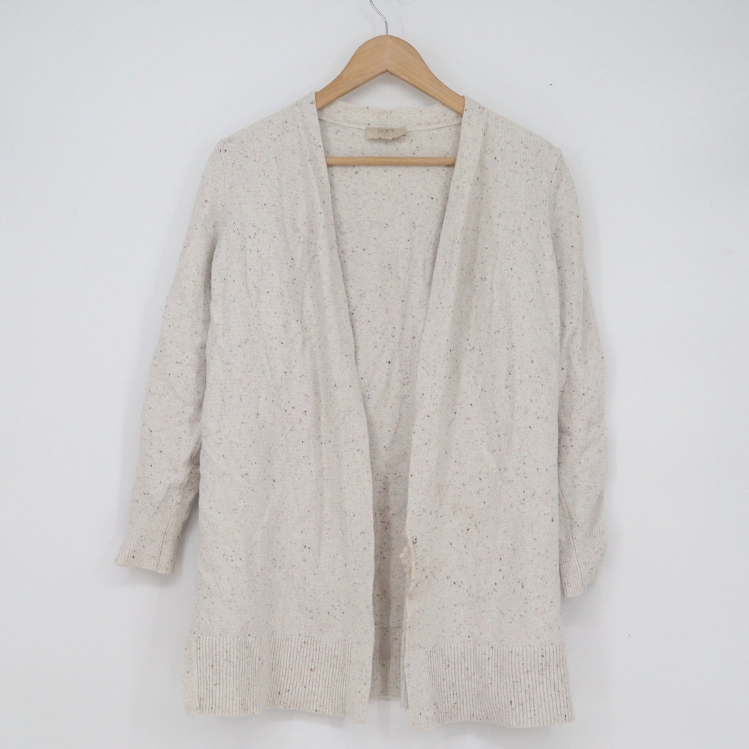 Loft Outlet Petite Cream Flecked Open Front Cardigan Sweater SP