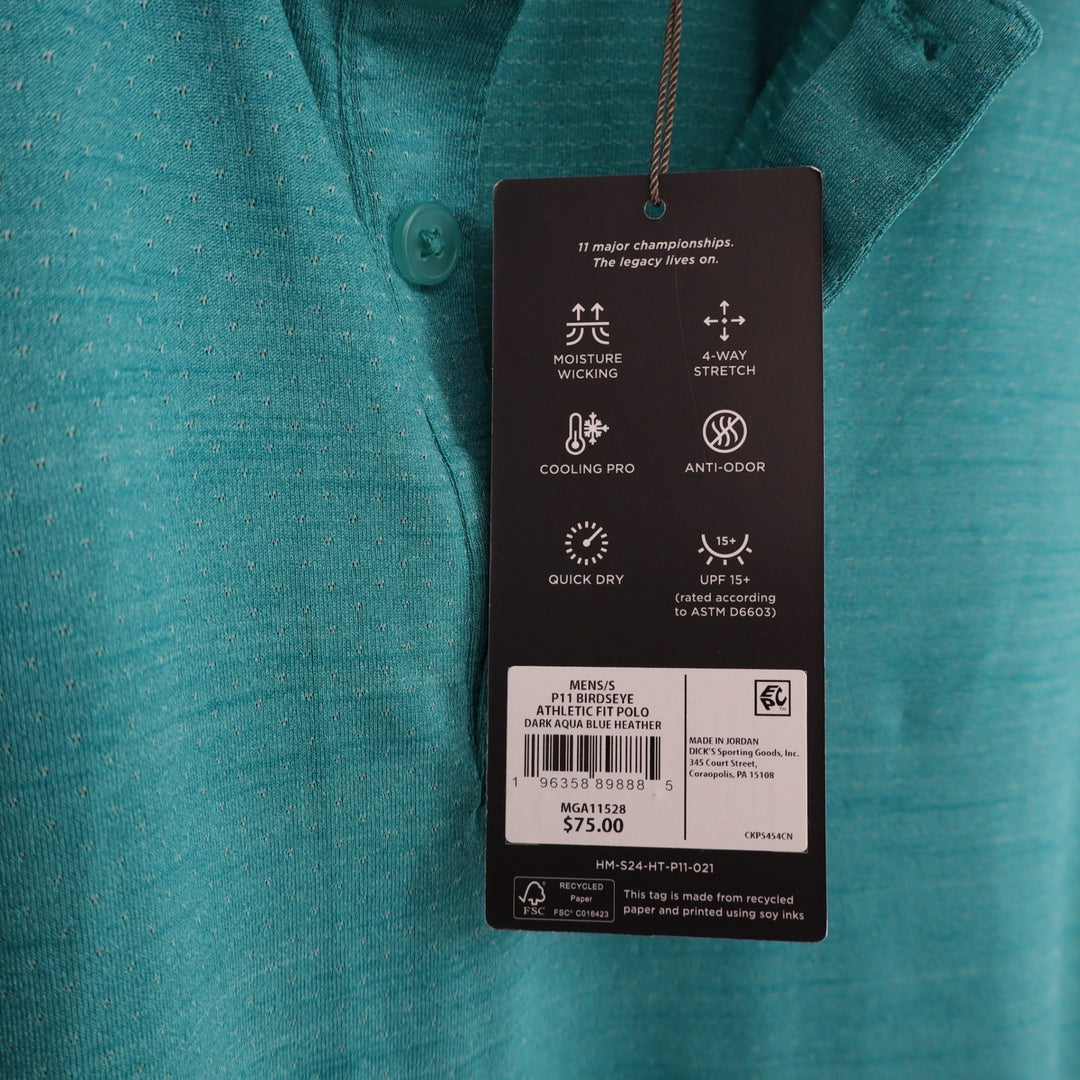 Walter Hagen Mens P11 Birdseye Athletic Fit Polo Shirt Aqua Blue Heather Small