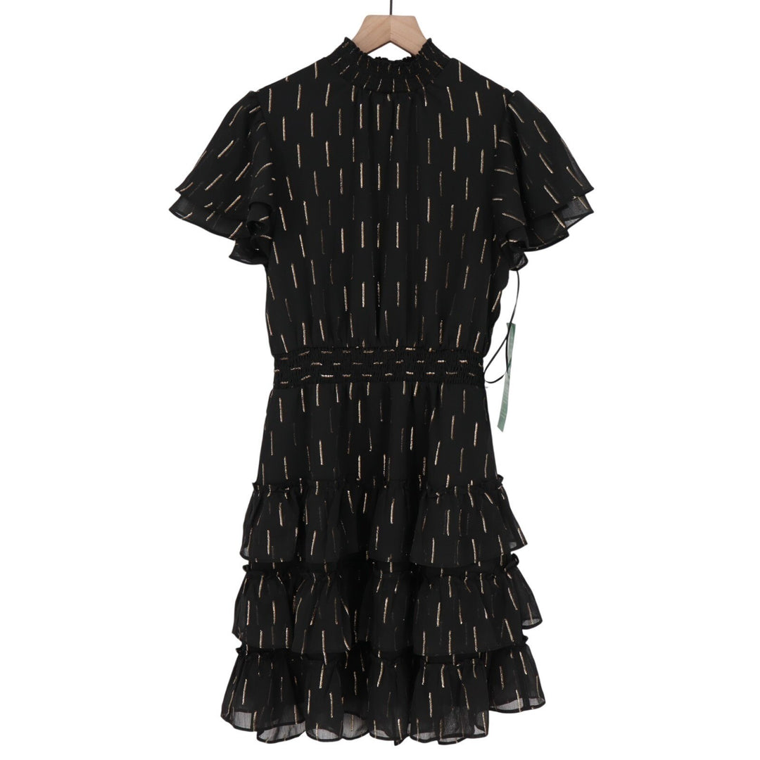 Sam and Jess Fit & Flare Dress Women Small Black Back Zip Mock Neck Short Sleeve