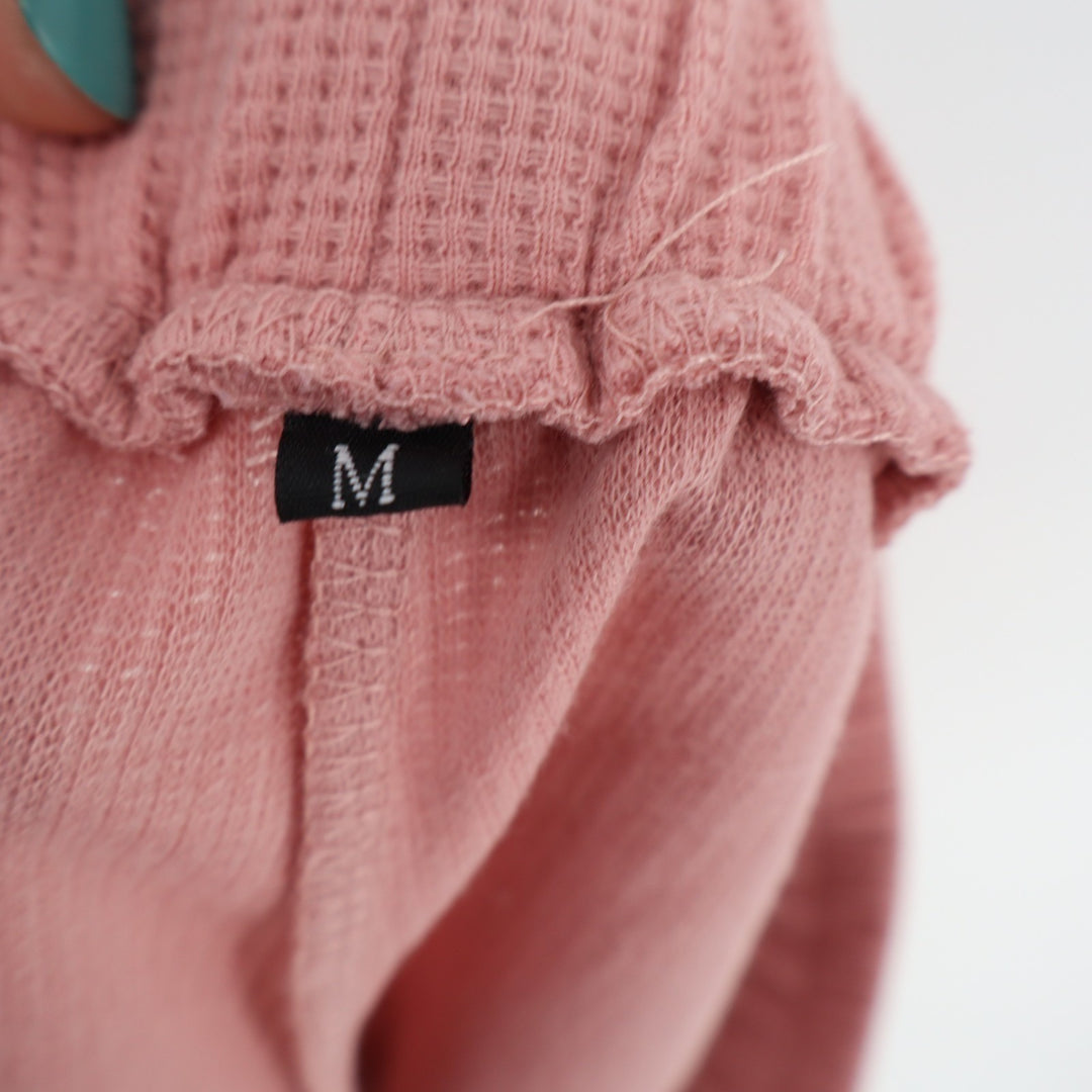 Shorts Womens Medium Rose Pink Waffle Knit Ribbed Slash Pockets Drawstring Waist