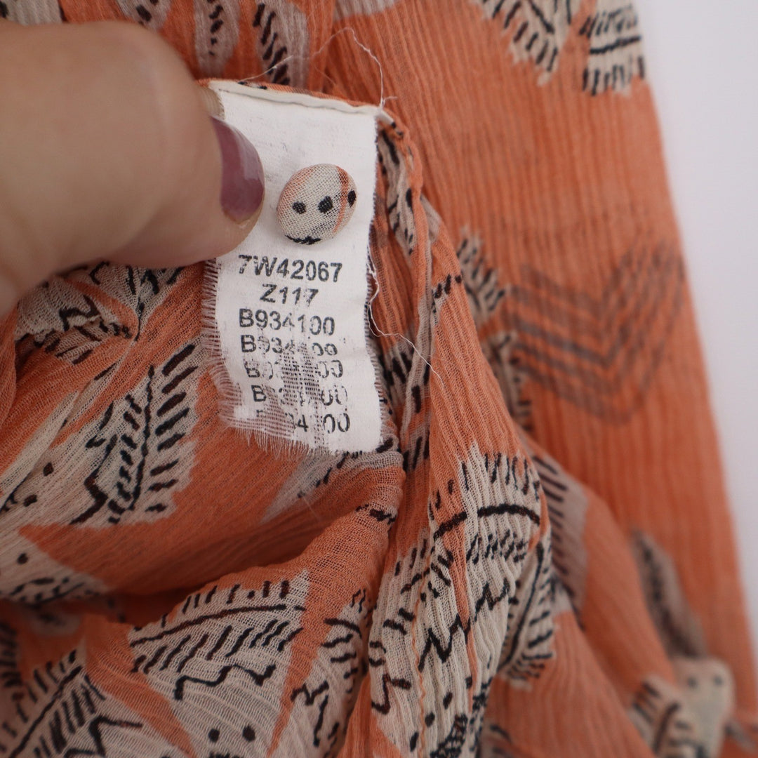 Lucky Brand Orange Coral Medallion Print Peasant Top Long Sleeve Small