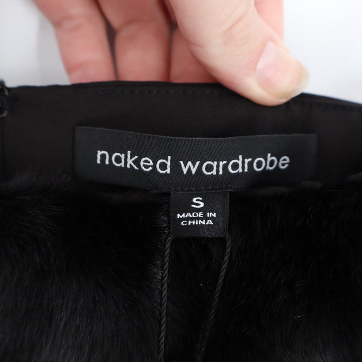 Naked Wardrobe Black Faux Fur Trim Cutout Mini Dress Small