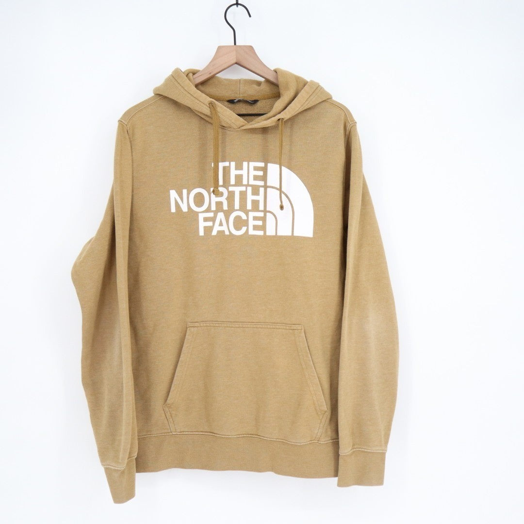 The North Face Hoodie Mens Large Beige Kangaroo Pockets Ribbed Hem Fleece Lined