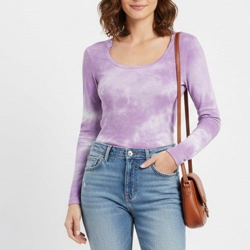 SUNDRY Purple Tie Dye Long Sleeve Scoop Neck Top Shirt Size 0
