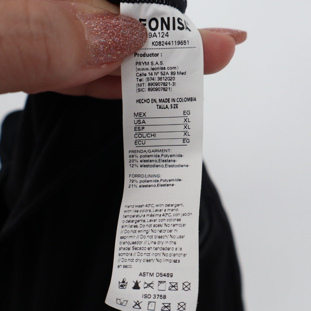 Leonisa Black White One Piece Swimsuit Ruched Tummy Control Size XL