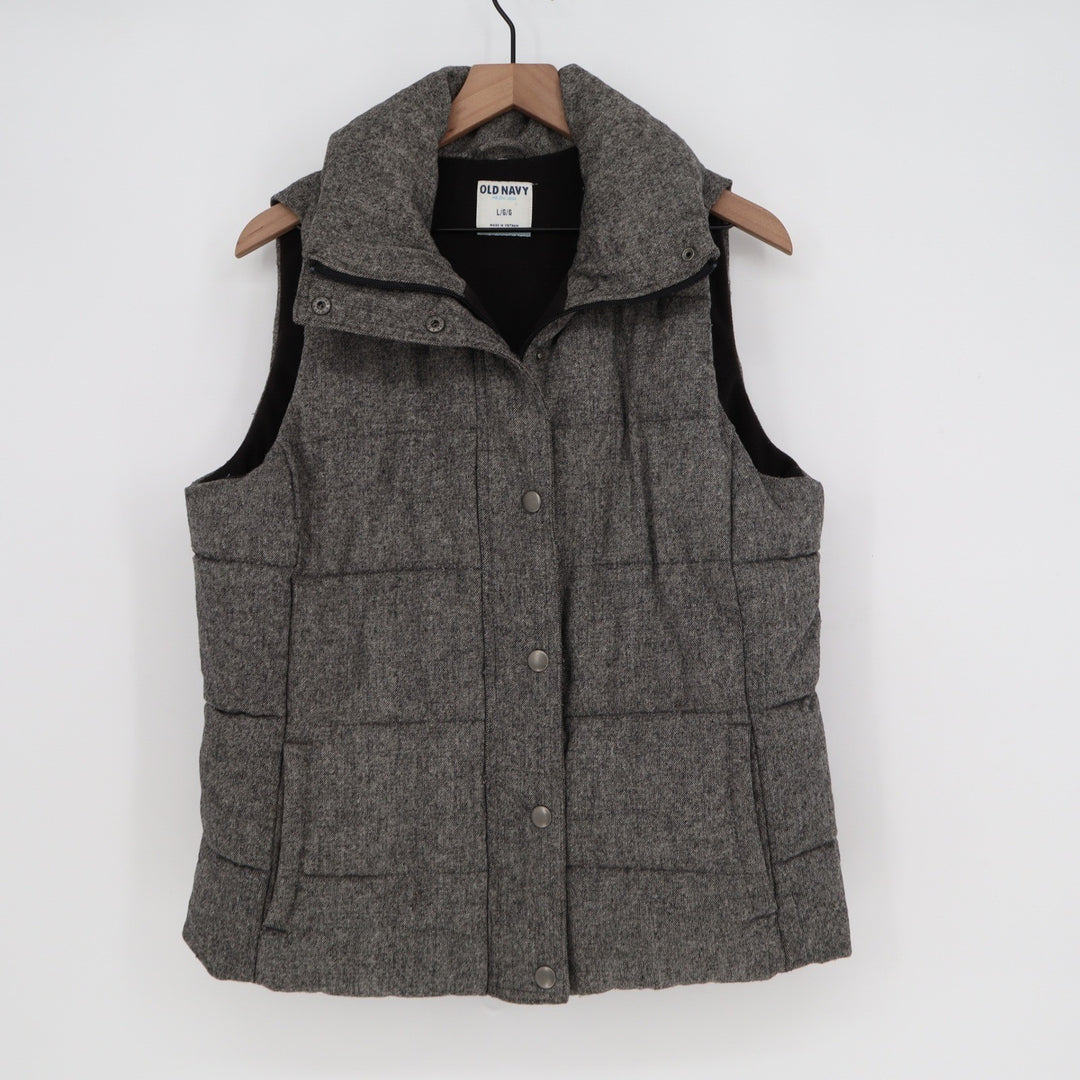 Old Navy Womens Gray Herringbone Wool Blend Quilted Puffer Vest Large