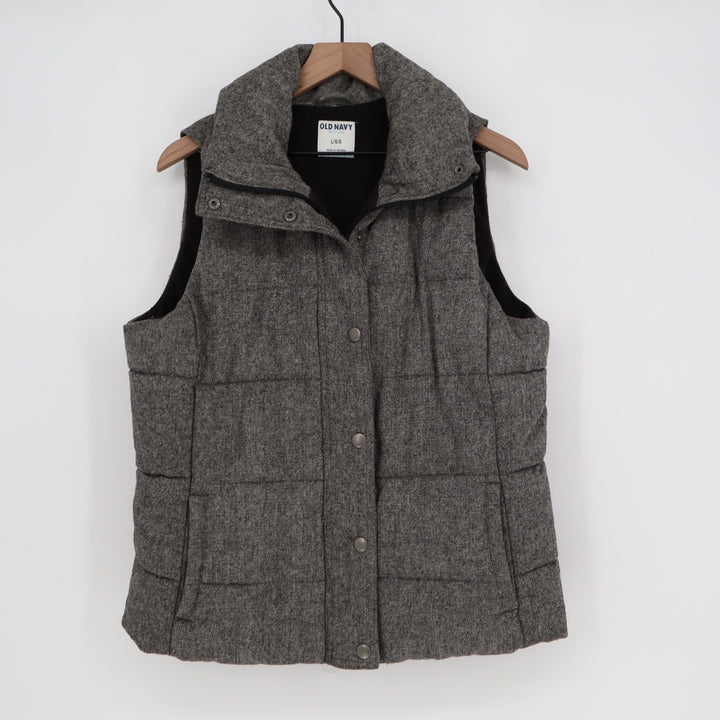 Old Navy Womens Gray Herringbone Wool Blend Quilted Puffer Vest Large