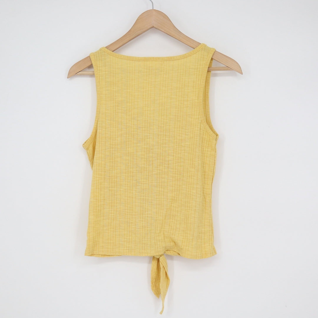 Eye Candy Yellow Ribbed Button Front Tie Hem Sleeveless Tank Top Large