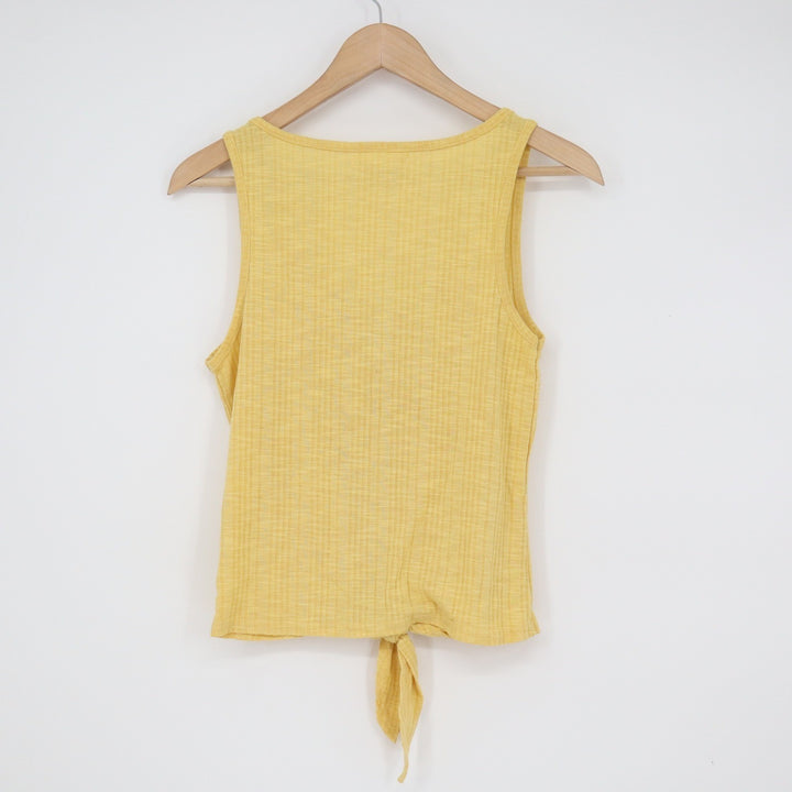 Eye Candy Yellow Ribbed Button Front Tie Hem Sleeveless Tank Top Large
