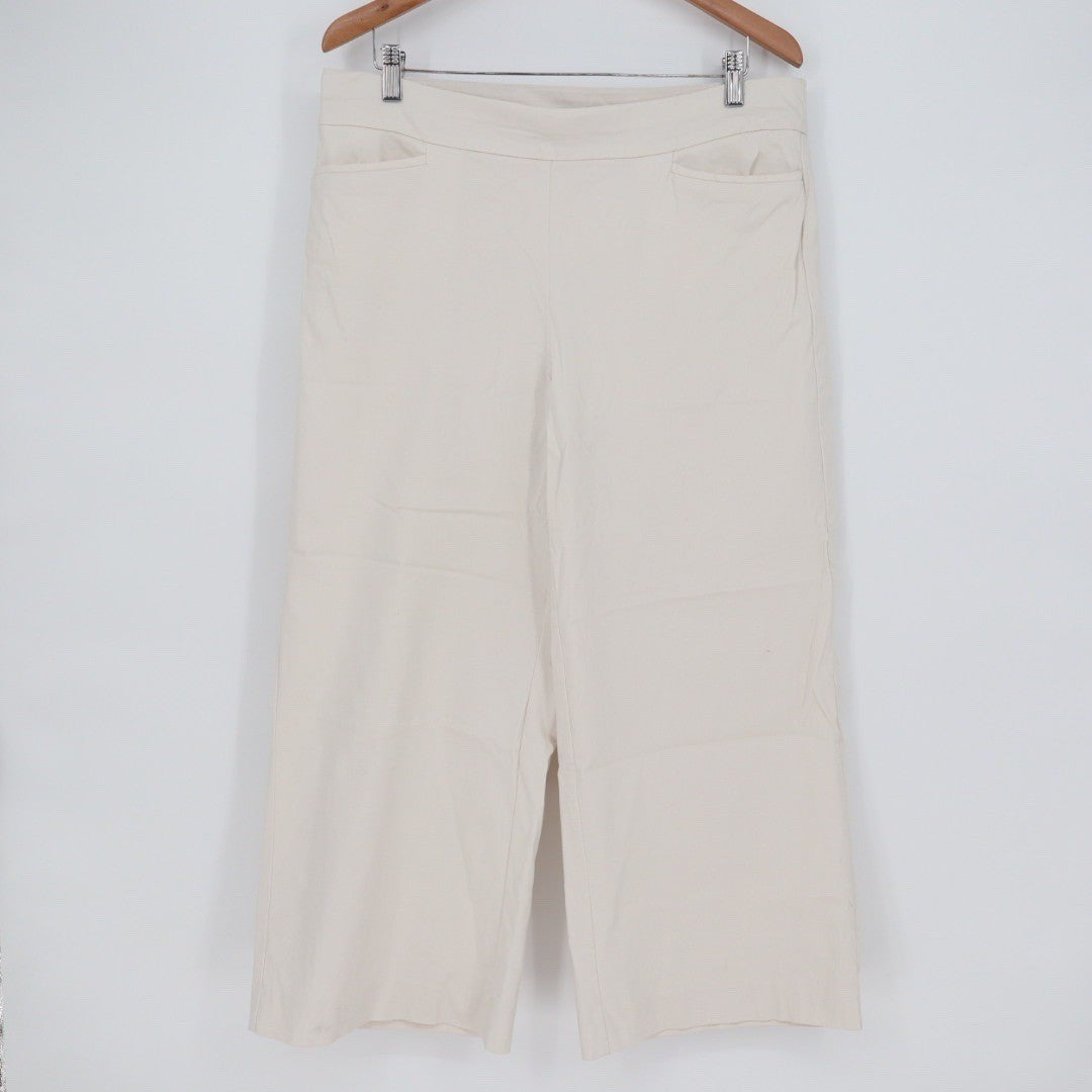 Chicos 12R Beige Wide Leg Cropped Pants Linen Blend Casual Office