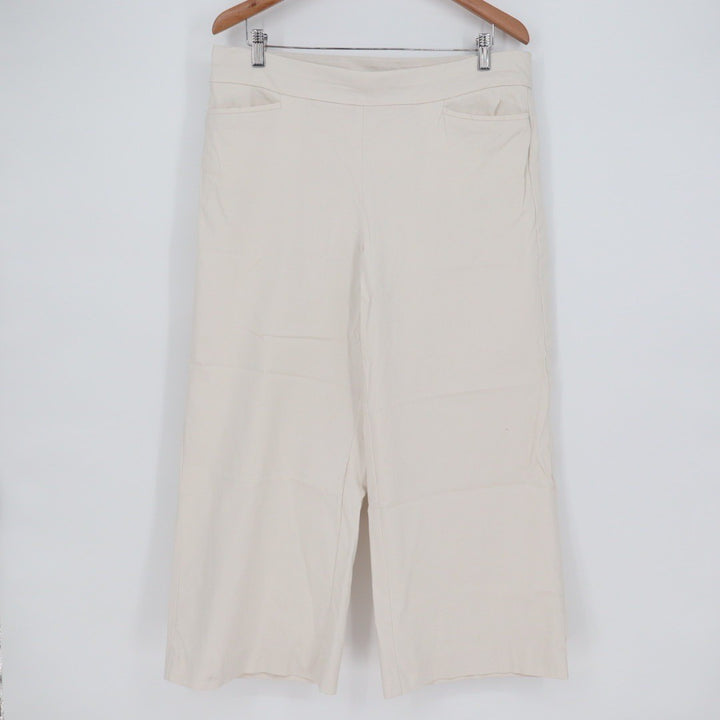 Chicos 12R Beige Wide Leg Cropped Pants Linen Blend Casual Office
