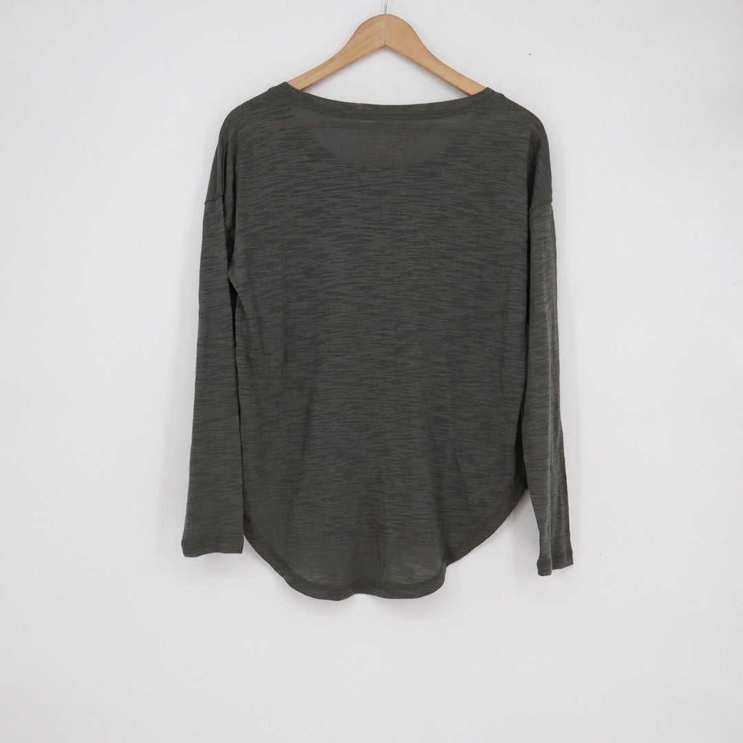 Chaser Womens Long Sleeve Slub Knit Scoop Neck High Low Top Olive Green S NEW