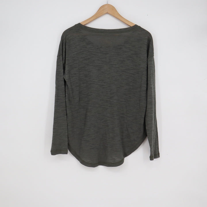 Chaser Womens Long Sleeve Slub Knit Scoop Neck High Low Top Olive Green S NEW