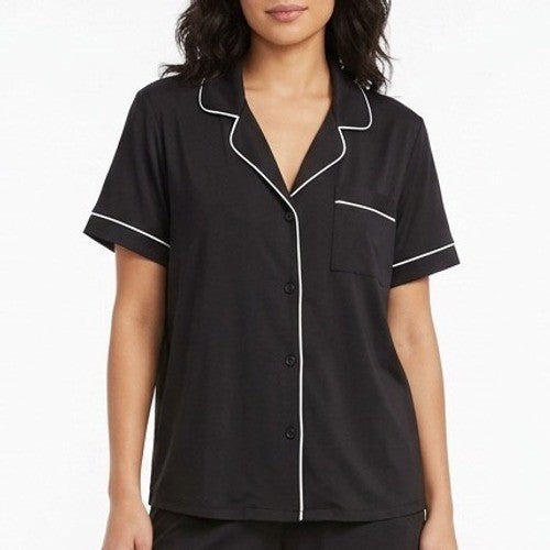 I.N.C International Concepts Intimates Pajama Shirt Womens L Black Notch Collar