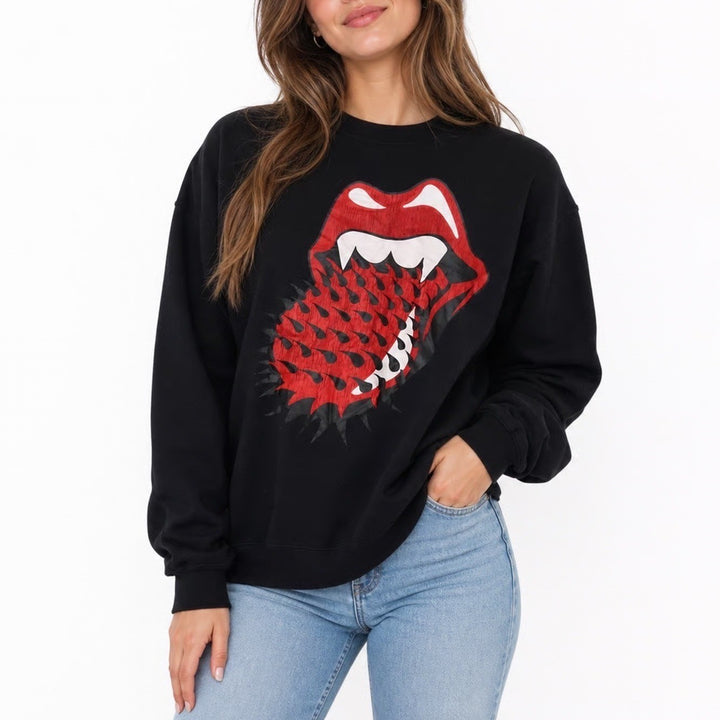 Rolling Stones Spiked Vampire Tongue Graphic Sweatshirt Black Small Bravado
