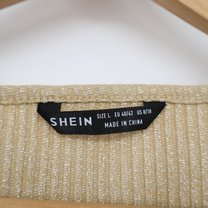 Shein EZwear Crop Top Womens Large Beige Ribbed Knit Round Neck Short Sleeve
