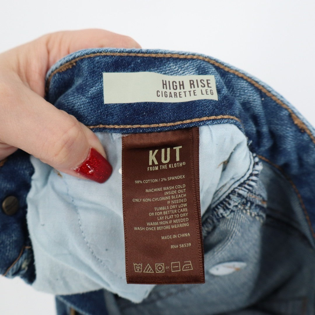 Kut From The Kloth Jeans Womens 0 Blue Cotton Distressed High Rise Cigarette Leg