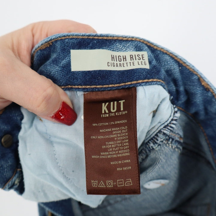 Kut From The Kloth Jeans Womens 0 Blue Cotton Distressed High Rise Cigarette Leg