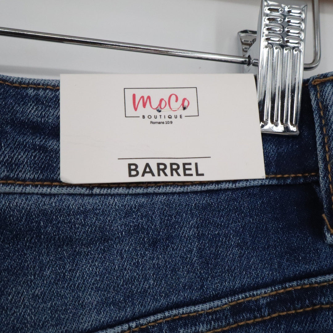 MoCo Boutique Tummy Control Barrel Jeans Medium Wash Blue High Rise 11/30 NEW