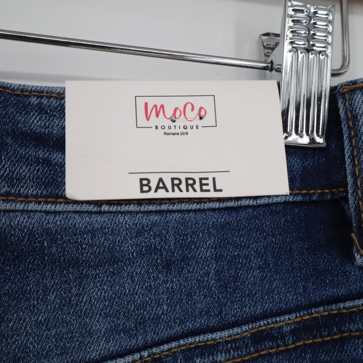 MoCo Boutique Tummy Control Barrel Jeans Medium Wash Blue High Rise 11/30 NEW