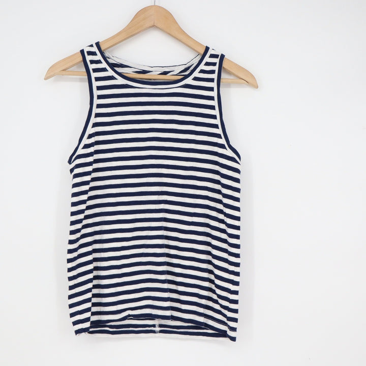 J.Crew Girlfriend Tank Top XS Navy Blue White Striped Cotton Sleeveless Shirt