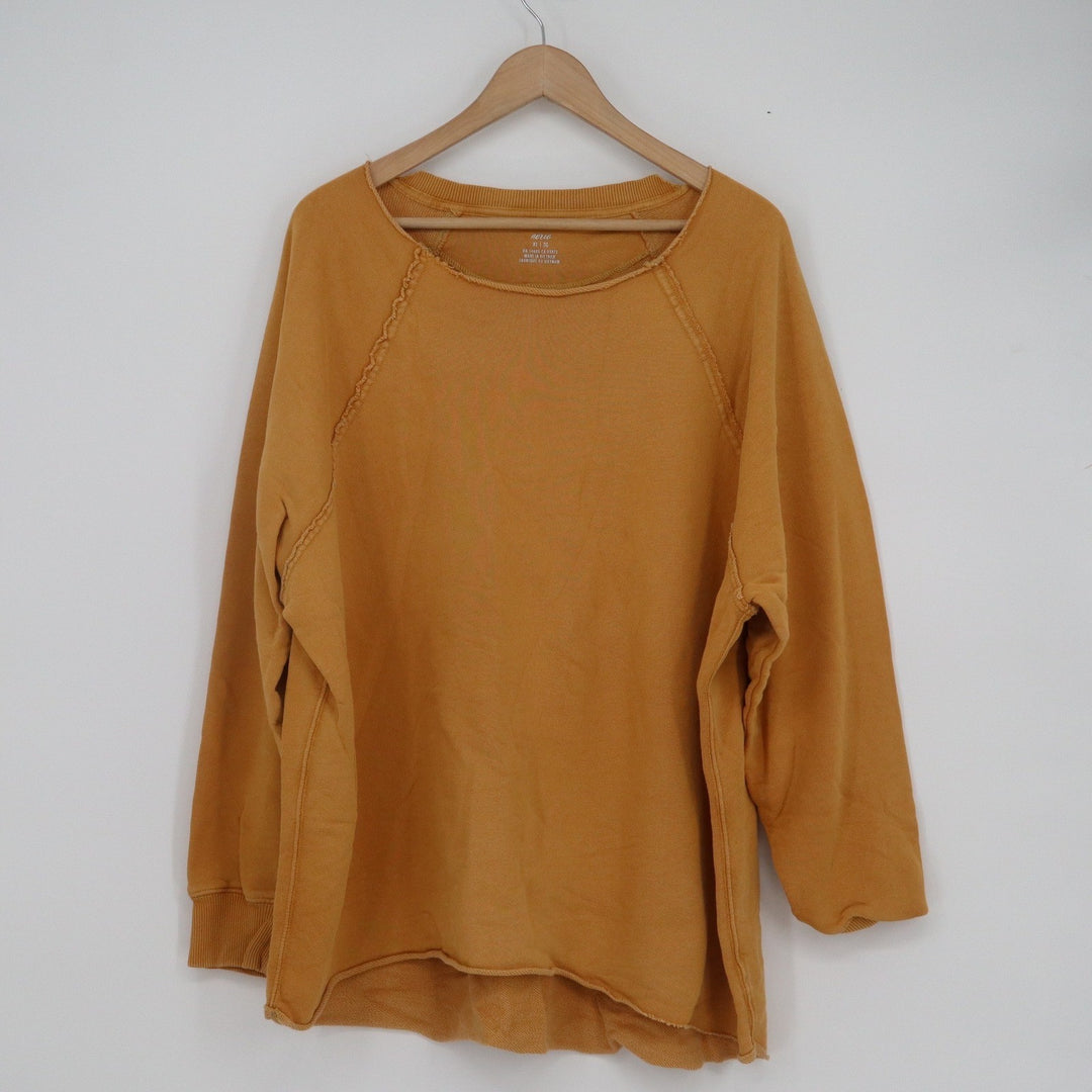 Aerie Womens XL Mustard Yellow Raglan Sweatshirt Exposed Seams Raw Hem