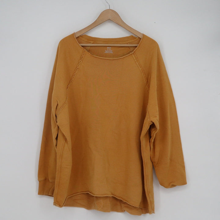Aerie Womens XL Mustard Yellow Raglan Sweatshirt Exposed Seams Raw Hem