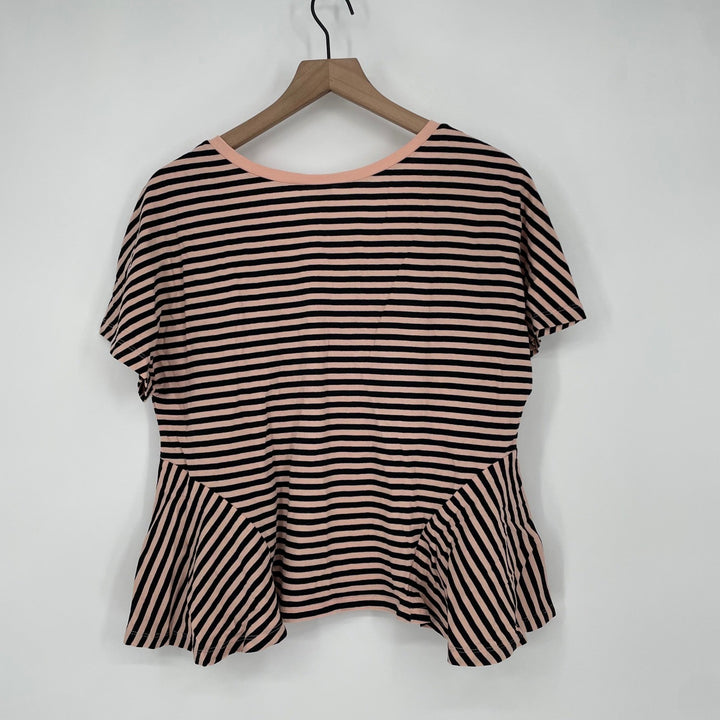 BP. Striped Peplum V Neck T Shirt Top Pink Black Womens Size S