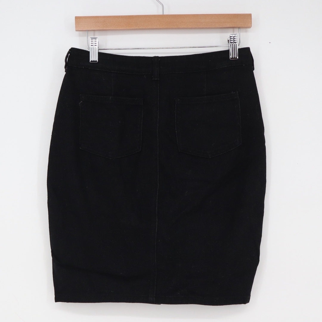 Forever 21 Skirt Womens M Pencil Black Button Front Denim Excellent