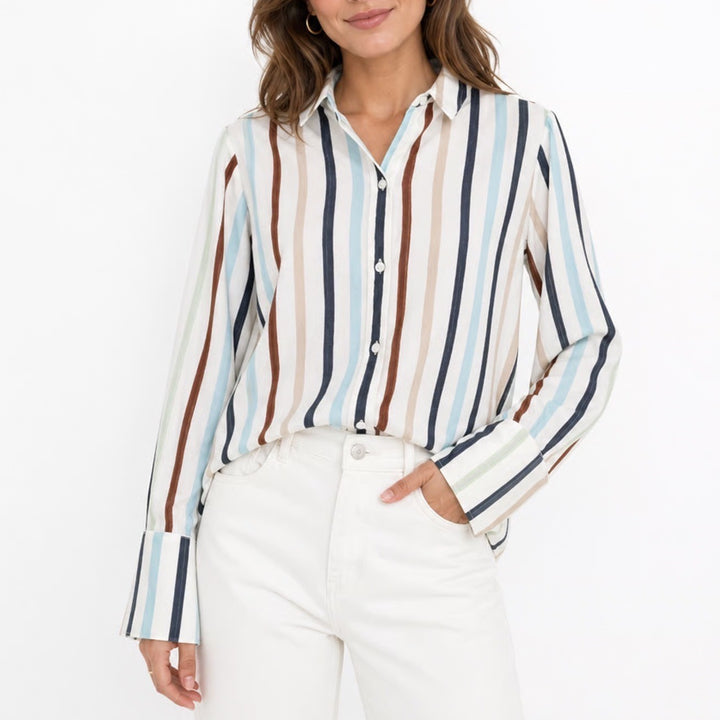 Halogen Shirt Womens XL Multicolor Striped Long Sleeve Spread Collar Button Up