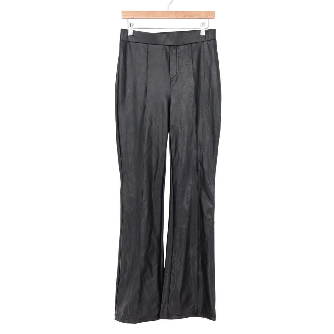 Shosho Black Faux Leather Flare Pants High Waisted Seam Detail Size L