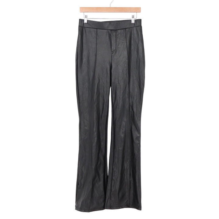 Shosho Black Faux Leather Flare Pants High Waisted Seam Detail Size L