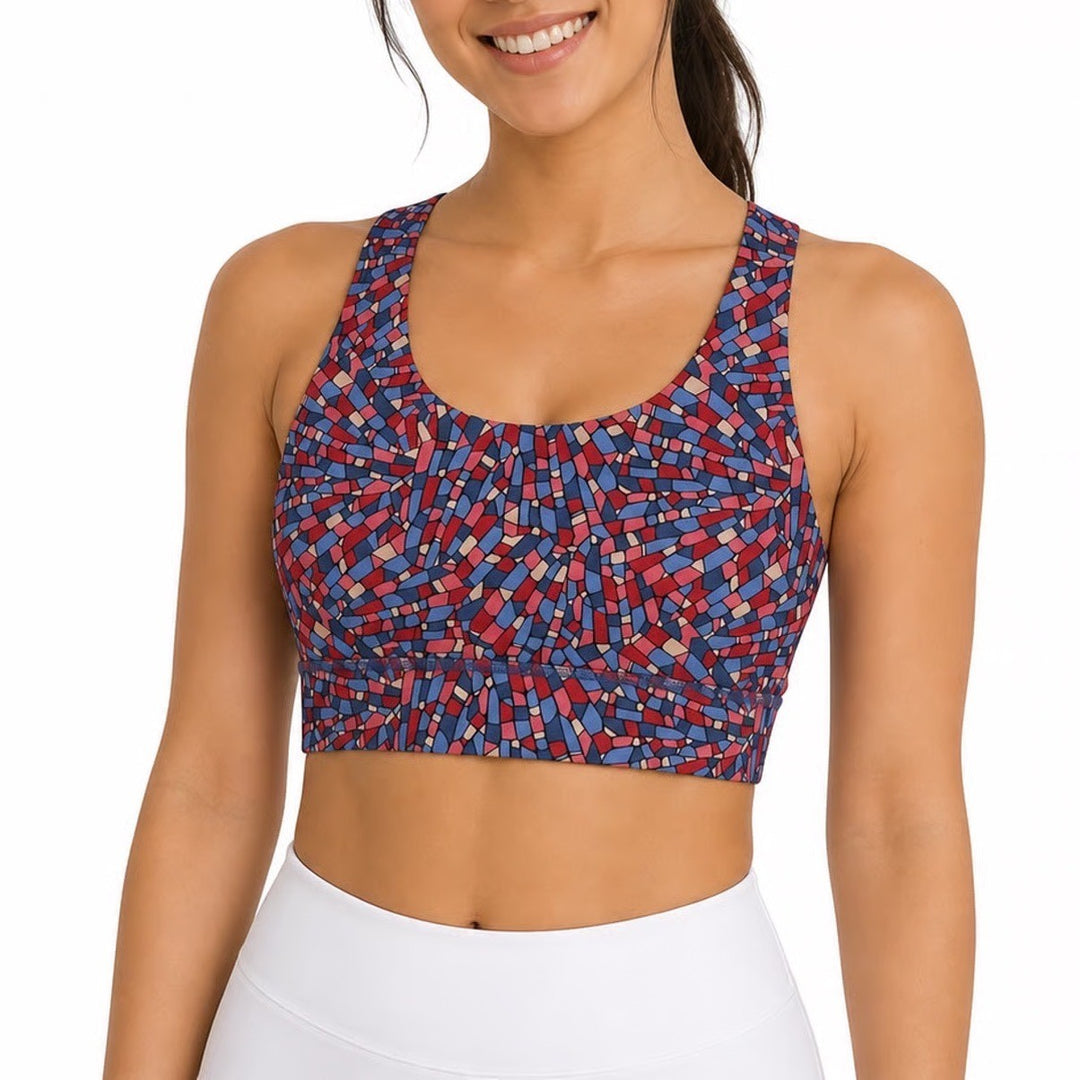Fabletics Womens XL Mosaic Geometric Print Sports Bra Scoop Neck Active