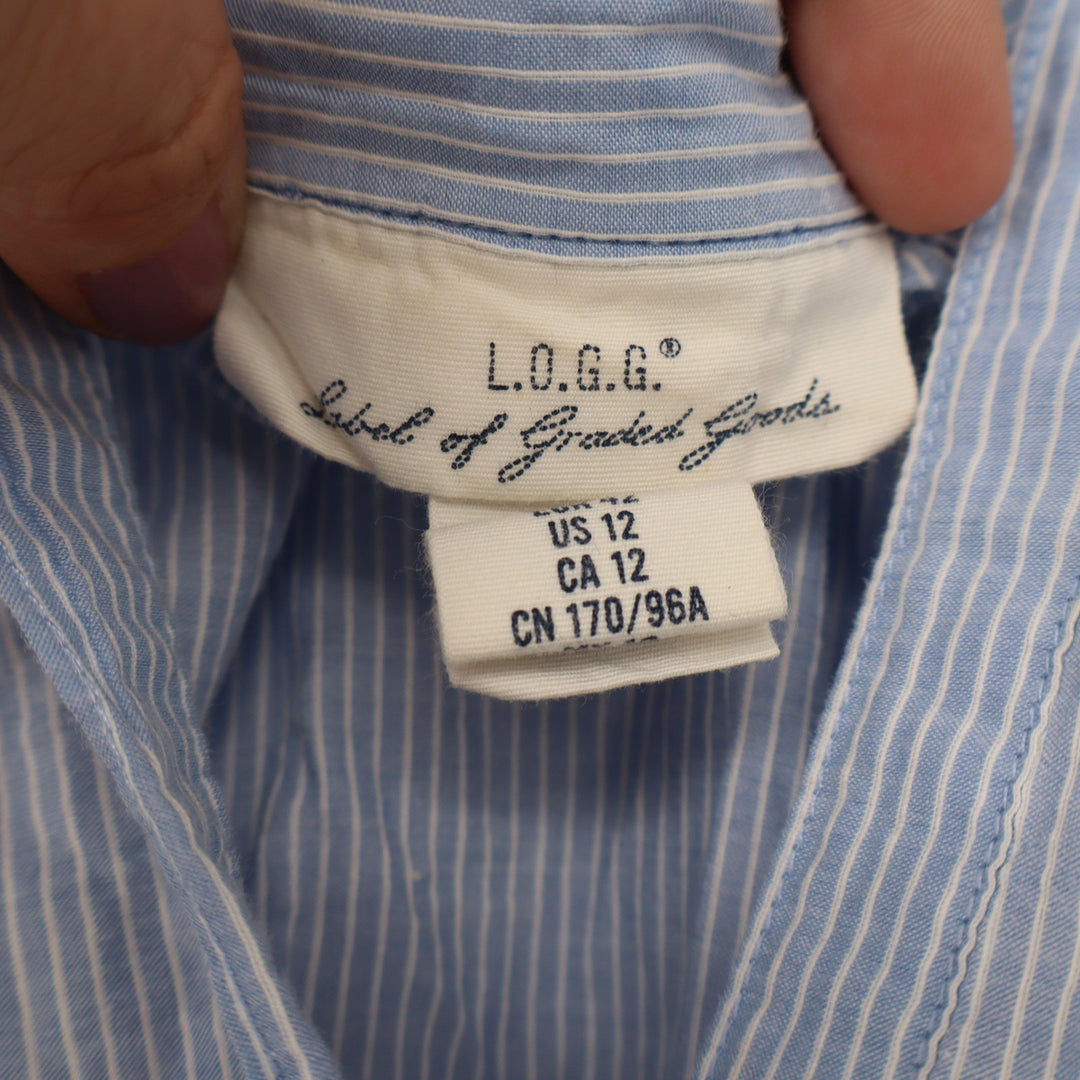 HM LOGG Blue White Pinstripe Cotton Tunic Shirt Dress Womens 12 Short Sleeve