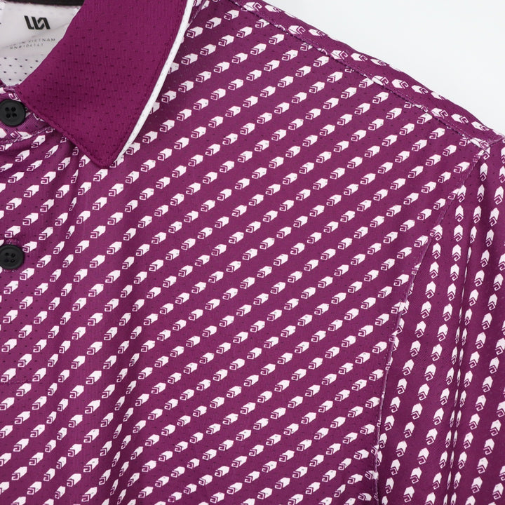 VRST Mens Contrast Printed Polo Black Cherry Geometric Golf Shirt S