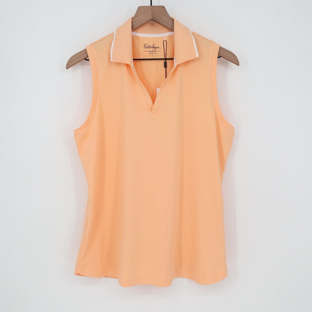 Walter Hagen P11 Sleeveless Johnny Golf Polo Shirt Peach Fuzz Womens Large