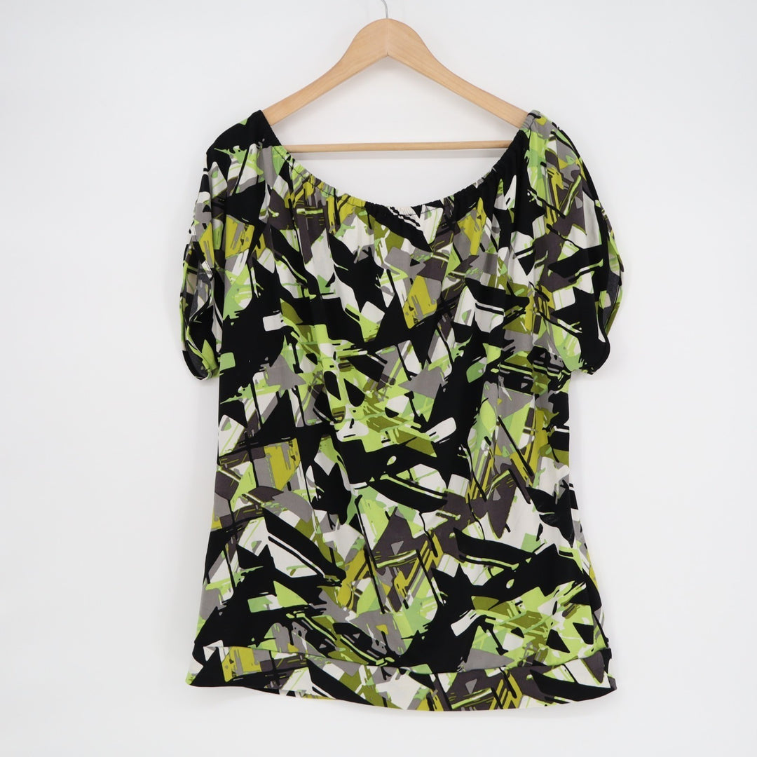 Worthington Tunic Top Womens XL Multi Geometric Stretch Off-The-Shoulder Blouse