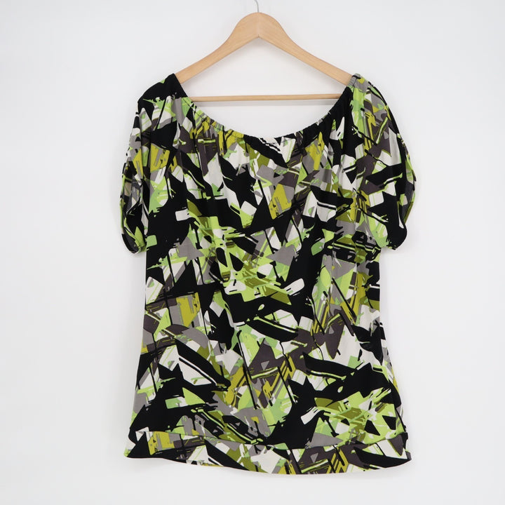 Worthington Tunic Top Womens XL Multi Geometric Stretch Off-The-Shoulder Blouse