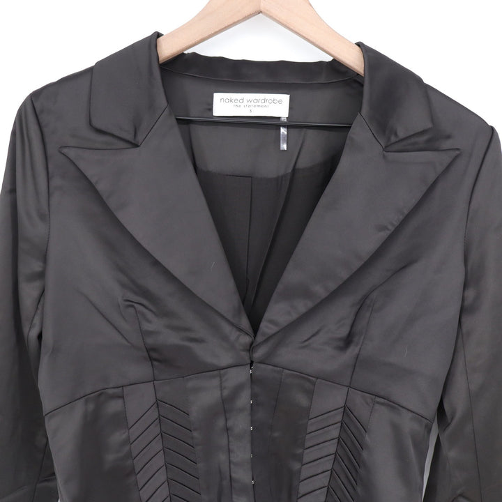 Naked Wardrobe Black Satin Corset Garter Cropped Blazer Jacket Small