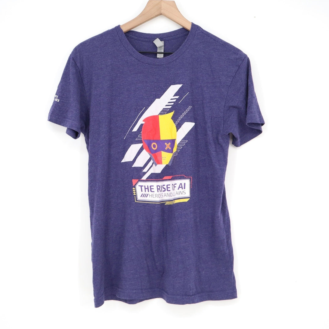 Next Level Stanford Cyberfest The Rise of AI Heroes Villains Purple Tee Small