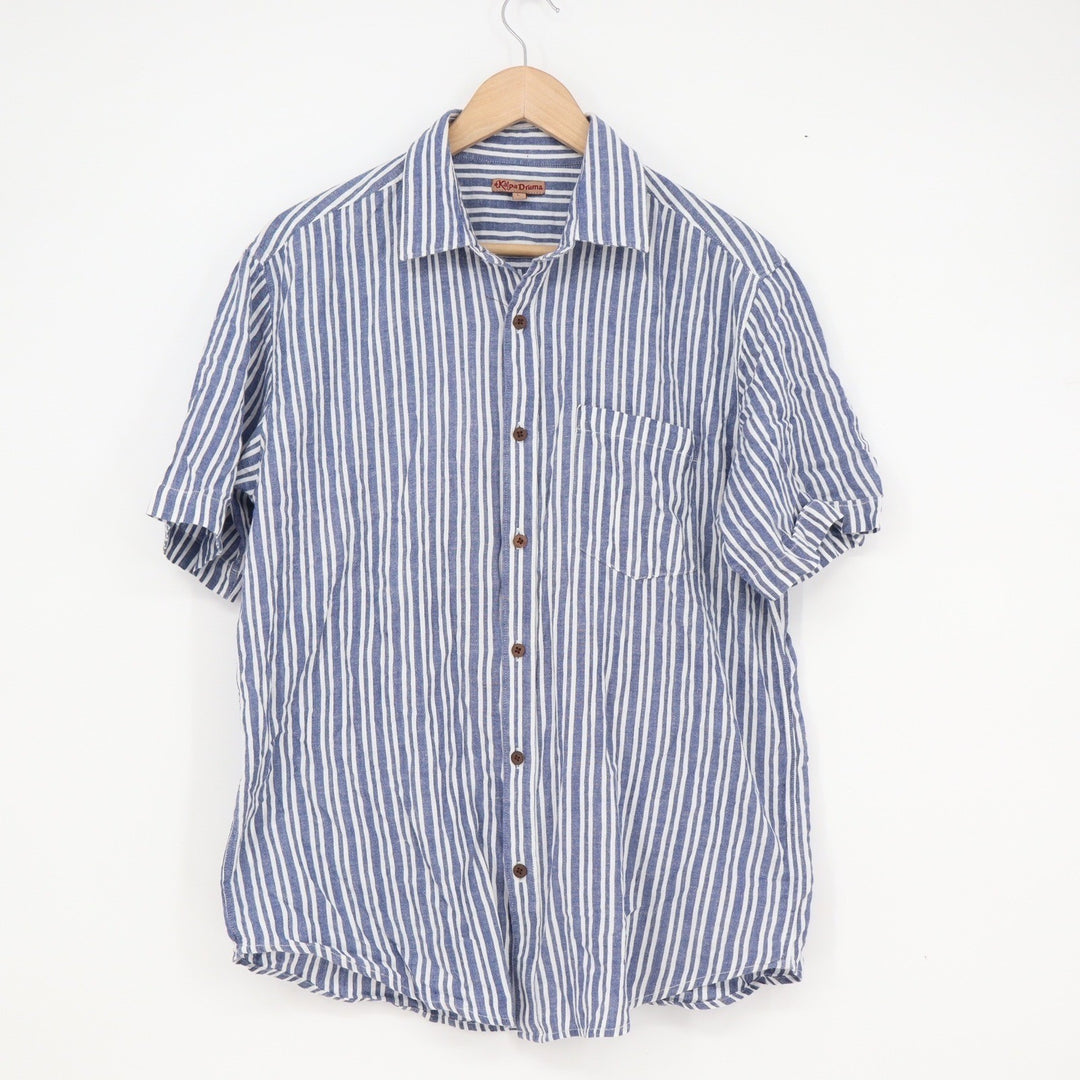 Kalpa Druma Mens Blue White Striped Short Sleeve Button Down Shirt Size L